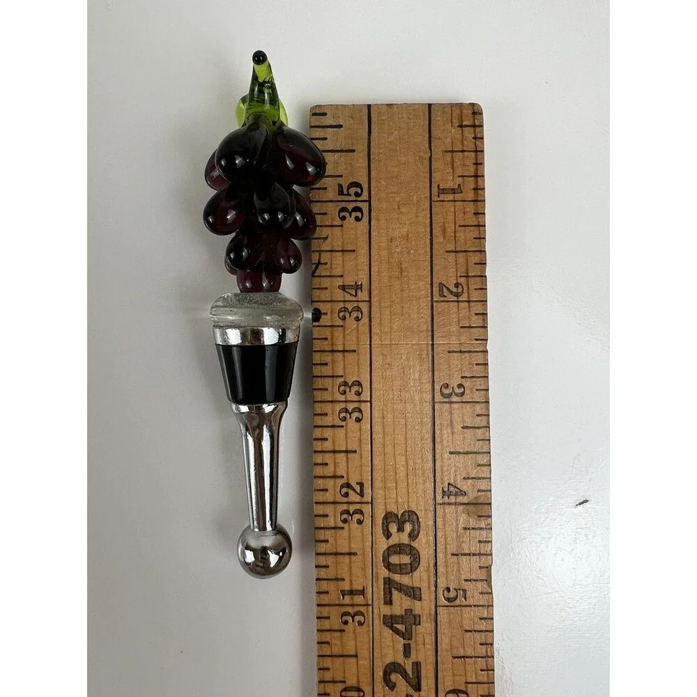 Handmade Blown Art Glass Grape Wine Bottle Cork Stopper Liquor Bottle Accent